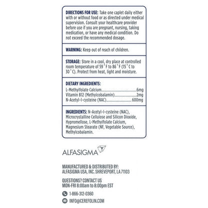 Cerefolin Brain Wellness, Targeted Nutrition for Cognitive Support, Improves Memory, Focus & Concentration, L-Methylfolate, NAC, B12, Neurologist Recommended (30 Count)