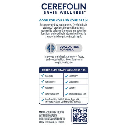 Cerefolin Brain Wellness, Targeted Nutrition for Cognitive Support, Improves Memory, Focus & Concentration, L-Methylfolate, NAC, B12, Neurologist Recommended (30 Count)